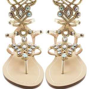 Women's Rhinestone Gold Bling Gladiator Sandals